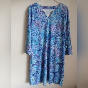 Light Bare Womens Floral Blue and Purple Dress Size XL UPF 50